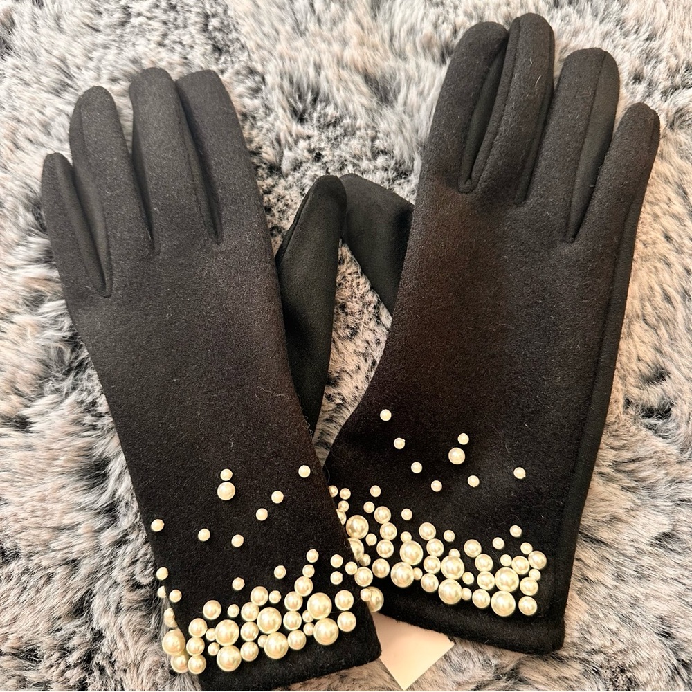 SOLD! Intrend by Max Mara Jersey Gloves with Pearls Size: 7.5 S/M Fall /Winter - Picture 4 of 16